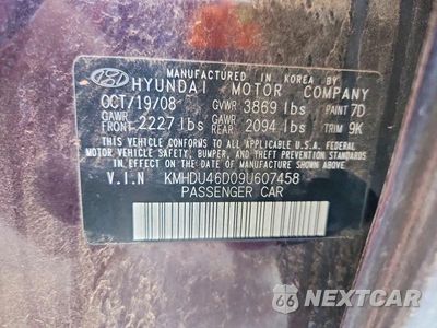 Zdjęcie 12 z 12 samochodu: 2009 HYUNDAI ELANTRA GLS VIN:KMHDU46D09U607458 - miniatura