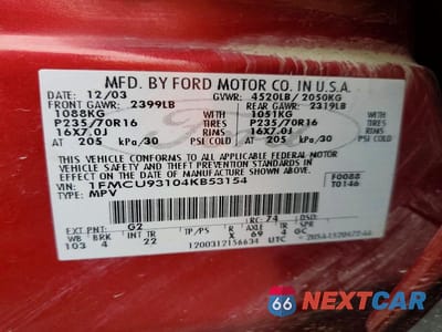 Zdjęcie 14 z 14 samochodu: 2004 FORD ESCAPE XLT VIN:1FMCU93104KB53154 - miniatura