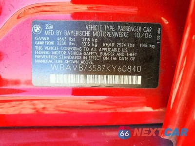Zdjęcie 12 z 12 samochodu: 2007 BMW 335 I VIN:WBAVB73587KY60840 - miniatura