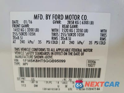 Zdjęcie 13 z 13 samochodu: 2016 FORD EXPLORER PLATINUM VIN:1FM5K8HT5GGB95099 - miniatura