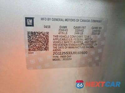 Zdjęcie 12 z 12 samochodu: 2018 CHEVROLET IMPALA PREMIER VIN:2G1125S33J9169920 - miniatura
