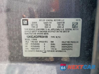 Zdjęcie 13 z 13 samochodu: 2015 CHEVROLET SUBURBAN C1500 LT VIN:1GNSCJKC6FR604189 - miniatura