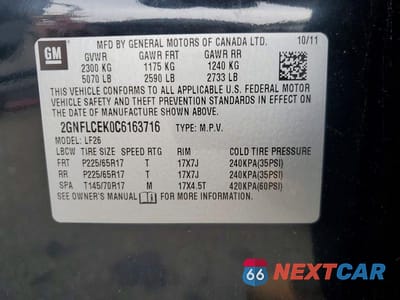 Zdjęcie 13 z 13 samochodu: 2012 CHEVROLET EQUINOX LS VIN:2GNFLCEK0C6163716 - miniatura