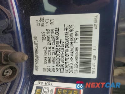 Zdjęcie 13 z 13 samochodu: 2016 HONDA CR-V SE VIN:5J6RM4H40GL048837 - miniatura