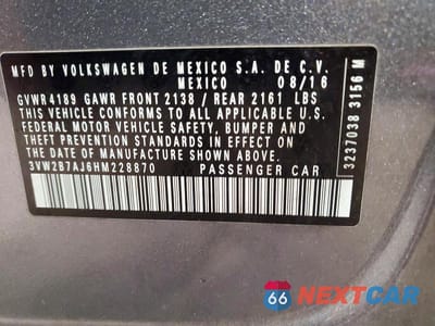 Zdjęcie 12 z 12 samochodu: 2017 VOLKSWAGEN JETTA S VIN:3VW2B7AJ6HM228870 - miniatura