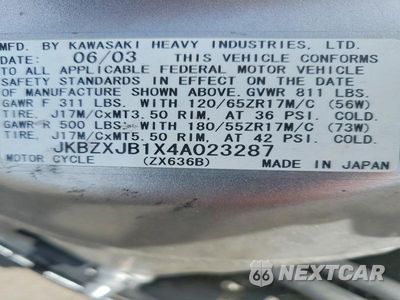 Zdjęcie 10 z 10 samochodu: 2004 KAWASAKI ZX636 B1 VIN:JKBZXJB1X4A023287 - miniatura