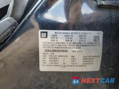 Zdjęcie 13 z 13 samochodu: 2012 CHEVROLET EQUINOX LT VIN:2GNALDEK0C6398391 - miniatura