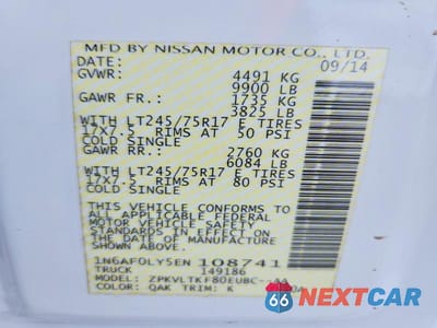Zdjęcie 13 z 13 samochodu: 2014 NISSAN NV 2500 DELIVERY VAN VIN:1N6AF0LY5EN108741 - miniatura