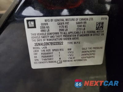 Zdjęcie 13 z 13 samochodu: 2014 CHEVROLET EQUINOX LT VIN:2GNALCEK7E6223522 - miniatura
