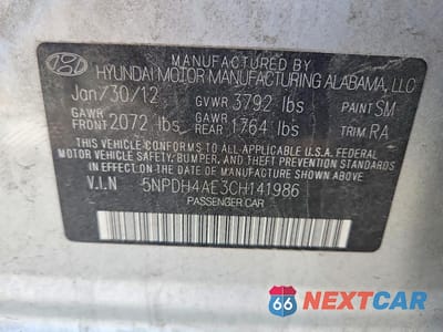 Zdjęcie 12 z 12 samochodu: 2012 HYUNDAI ELANTRA GLS VIN:5NPDH4AE3CH141986 - miniatura