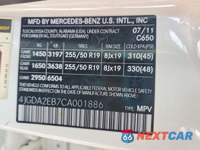 Zdjęcie 13 z 13 samochodu: 2012 MERCEDES-BENZ ML 350 BLUETEC VIN:4JGDA2EB7CA001886 - miniatura