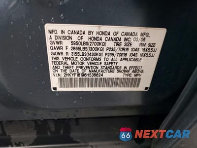 Zdjęcie 13 z 13 samochodu: 2006 HONDA PILOT LX VIN:2HKYF18196H536624 - miniatura