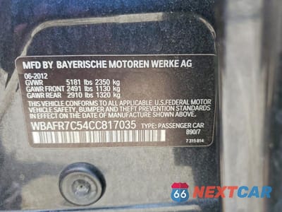 Zdjęcie 12 z 12 samochodu: 2012 BMW 535 I VIN:WBAFR7C54CC817035 - miniatura