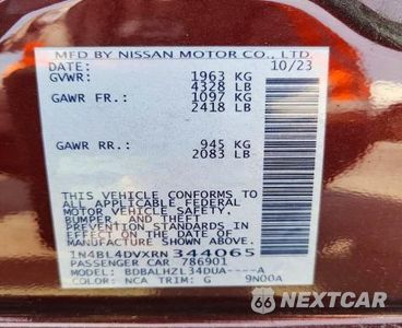 Zdjęcie 12 z 12 samochodu: 2024 NISSAN ALTIMA SV VIN:1N4BL4DVXRN344065 - miniatura