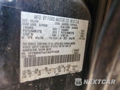 Zdjęcie 12 z 12 samochodu: 2001 FORD F150 SUPERCREW VIN:1FTRW07L61KD77458 - miniatura
