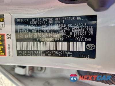 Zdjęcie 12 z 12 samochodu: 2019 TOYOTA CAMRY XLE VIN:4T1B11HK8KU684191 - miniatura