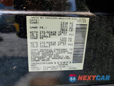 Zdjęcie 13 z 13 samochodu: 2019 NISSAN MURANO S VIN:5N1AZ2MJXKN155973 - miniatura