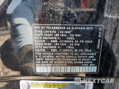 Zdjęcie 13 z 13 samochodu: 2012 VOLKSWAGEN TOUAREG V6 VIN:WVGEF9BP1CD011777 - miniatura