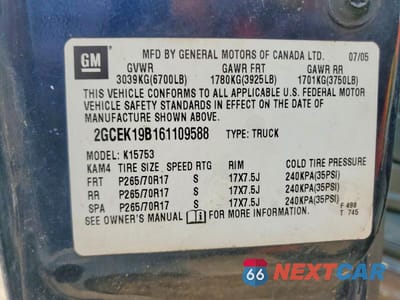 Zdjęcie 12 z 12 samochodu: 2006 CHEVROLET SILVERADO K1500 VIN:2GCEK19B161109588 - miniatura