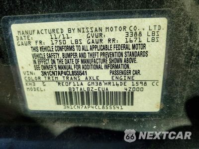 Zdjęcie 12 z 12 samochodu: 2012 NISSAN VERSA 1.6 S VIN:3N1CN7AP4CL855541 - miniatura