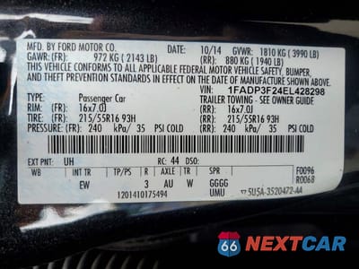 Zdjęcie 12 z 12 samochodu: 2014 FORD FOCUS SE VIN:1FADP3F24EL428298 - miniatura