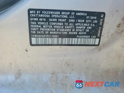 Zdjęcie 12 z 12 samochodu: 2015 VOLKSWAGEN PASSAT S VIN:1VWAS7A31FC112651 - miniatura