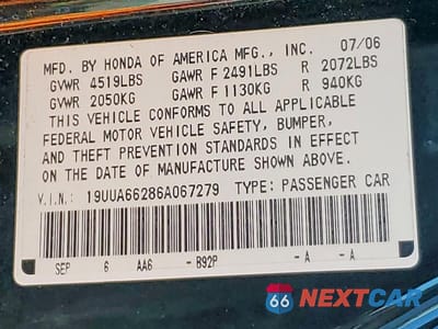 Zdjęcie 12 z 12 samochodu: 2006 ACURA 3.2TL VIN:19UUA66286A067279 - miniatura