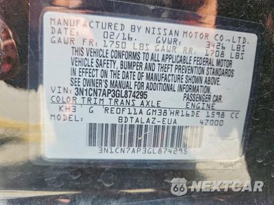 Zdjęcie 12 z 12 samochodu: 2016 NISSAN VERSA 1.6 S PLUS VIN:3N1CN7AP3GL874295 - miniatura