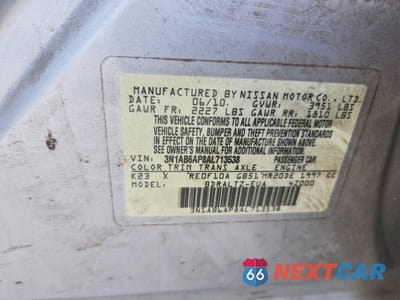 Zdjęcie 12 z 12 samochodu: 2010 NISSAN SENTRA 2.0 VIN:3N1AB6AP8AL713538 - miniatura