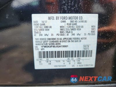Zdjęcie 13 z 13 samochodu: 2018 FORD EXPLORER LIMITED VIN:1FM5K8F80JGA15081 - miniatura