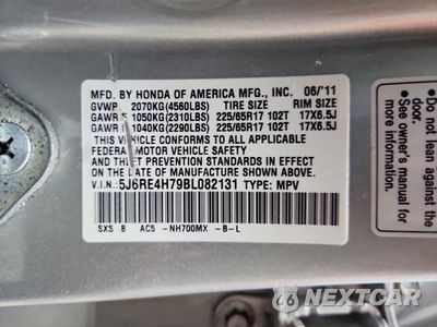 Zdjęcie 13 z 13 samochodu: 2011 HONDA CR-V EXL VIN:5J6RE4H79BL082131 - miniatura