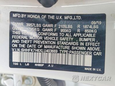 Zdjęcie 12 z 12 samochodu: 2020 HONDA CIVIC EX VIN:SHHFK7H6XLU403669 - miniatura