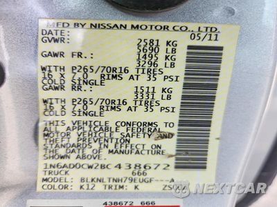 Zdjęcie 12 z 12 samochodu: 2011 NISSAN FRONTIER SV V6 VIN:1N6AD0CW2BC438672 - miniatura