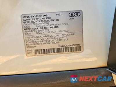 Zdjęcie 13 z 13 samochodu: 2021 AUDI E-TRON PREMIUM PLUS VIN:WA1LAAGEXMB024151 - miniatura
