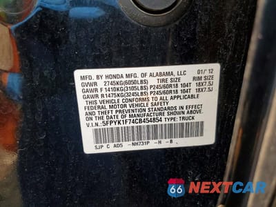 Zdjęcie 12 z 12 samochodu: 2012 HONDA RIDGELINE SPORT VIN:5FPYK1F74CB454854 - miniatura