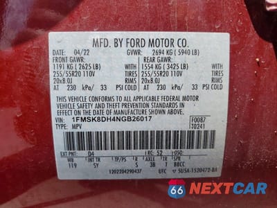 Zdjęcie 13 z 13 samochodu: 2022 FORD EXPLORER XLT VIN:1FMSK8DH4NGB26017 - miniatura