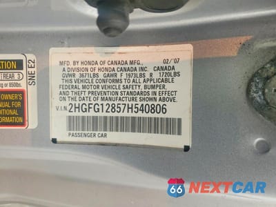 Zdjęcie 12 z 12 samochodu: 2007 HONDA CIVIC EX VIN:2HGFG12857H540806 - miniatura