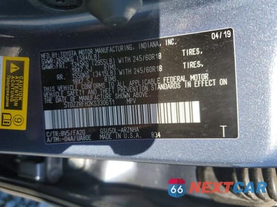 Zdjęcie 12 z 12 samochodu: 2019 TOYOTA HIGHLANDER LE PLUS VIN:5TDZZRFH2KS330611 - miniatura