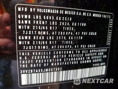 Zdjęcie 13 z 13 samochodu: 2018 VOLKSWAGEN TIGUAN SE VIN:3VV2B7AX5JM067992 - miniatura