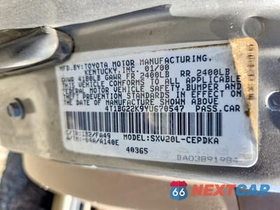 Zdjęcie 12 z 12 samochodu: 2000 TOYOTA CAMRY CE VIN:4T1BG22K9YU670547 - miniatura