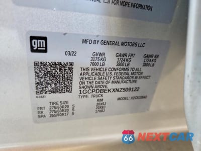 Zdjęcie 12 z 12 samochodu: 2022 CHEVROLET SILVERADO K1500 CUSTOM VIN:1GCPDBEKXNZ509122 - miniatura