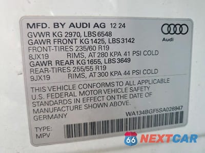 Zdjęcie 13 z 13 samochodu: 2025 AUDI Q6 E-TRON PRESTIGE VIN:WA134BGF5SA026947 - miniatura