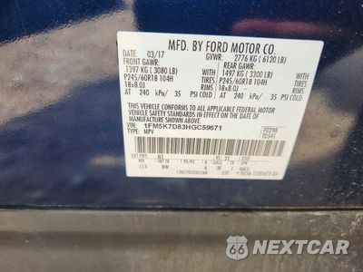 Zdjęcie 13 z 13 samochodu: 2017 FORD EXPLORER XLT VIN:1FM5K7D83HGC59671 - miniatura