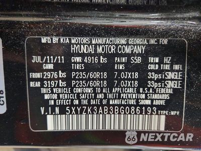 Zdjęcie 14 z 14 samochodu: 2011 HYUNDAI SANTA FE LIMITED VIN:5XYZK3AB3BG086193 - miniatura