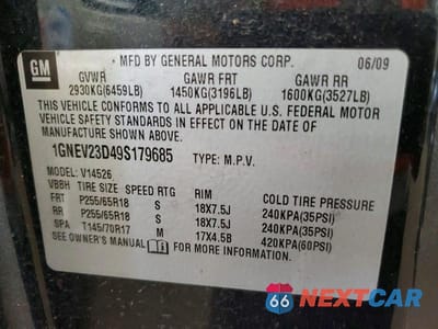 Zdjęcie 13 z 13 samochodu: 2009 CHEVROLET TRAVERSE LT VIN:1GNEV23D49S179685 - miniatura