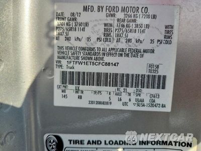 Zdjęcie 13 z 13 samochodu: 2012 FORD F150 SUPERCREW VIN:1FTFW1ET5CFC88147 - miniatura