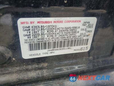 Zdjęcie 13 z 13 samochodu: 2012 MITSUBISHI OUTLANDER SPORT SE VIN:JA4AR4AU3CZ011961 - miniatura