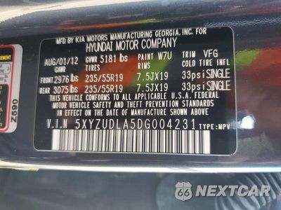 Zdjęcie 13 z 13 samochodu: 2013 HYUNDAI SANTA FE SPORT 2.0T VIN:5XYZUDLA5DG004231 - miniatura
