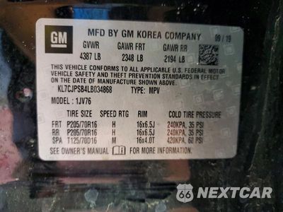 Zdjęcie 12 z 12 samochodu: 2020 CHEVROLET TRAX 1LT VIN:KL7CJPSB4LB034868 - miniatura