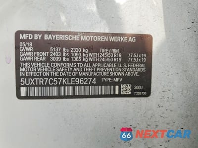 Zdjęcie 13 z 13 samochodu: 2019 BMW X3 SDRIVE30I VIN:5UXTR7C57KLE96274 - miniatura